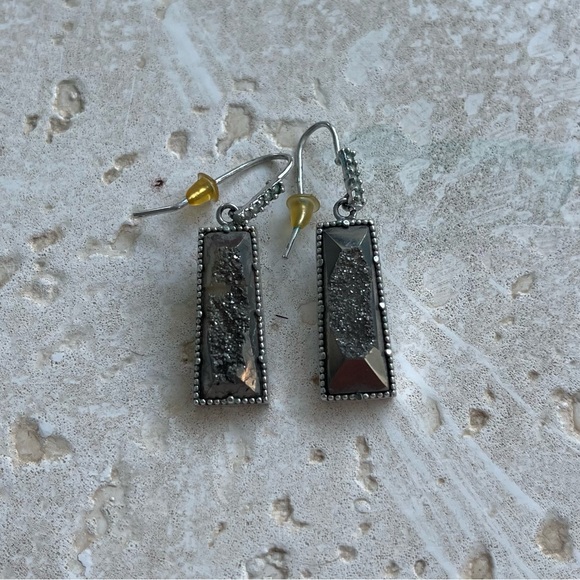 Silver Rectangle Platinum Drusy Earrings - Picture 1 of 2